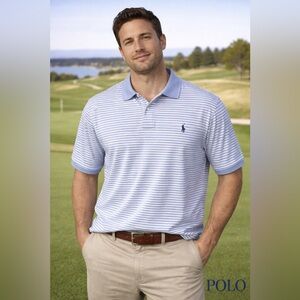 Polo by Ralph Lauren Men's Light Blue and White Polo Shirt
